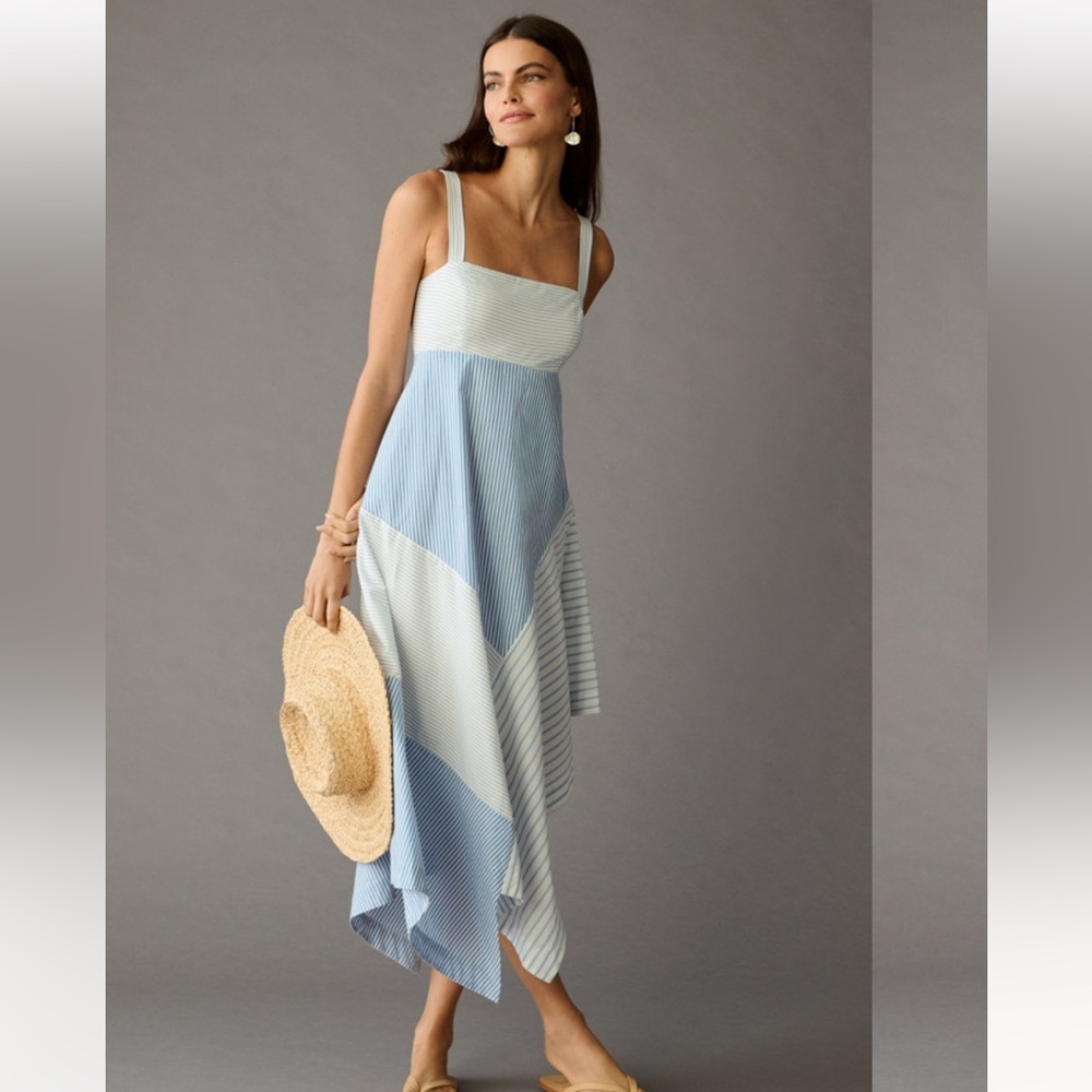 Anthropologie Blue and White Asymmetrical Dress